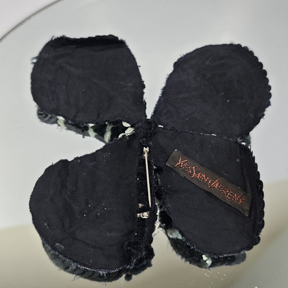 Yves Saint Laurent Sequin Brooch Black White Designer Rare Vintage - Picture 4 of 10